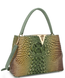 Fashion Faux Croc V Satchel Handbag ZZS-31090 SAGE